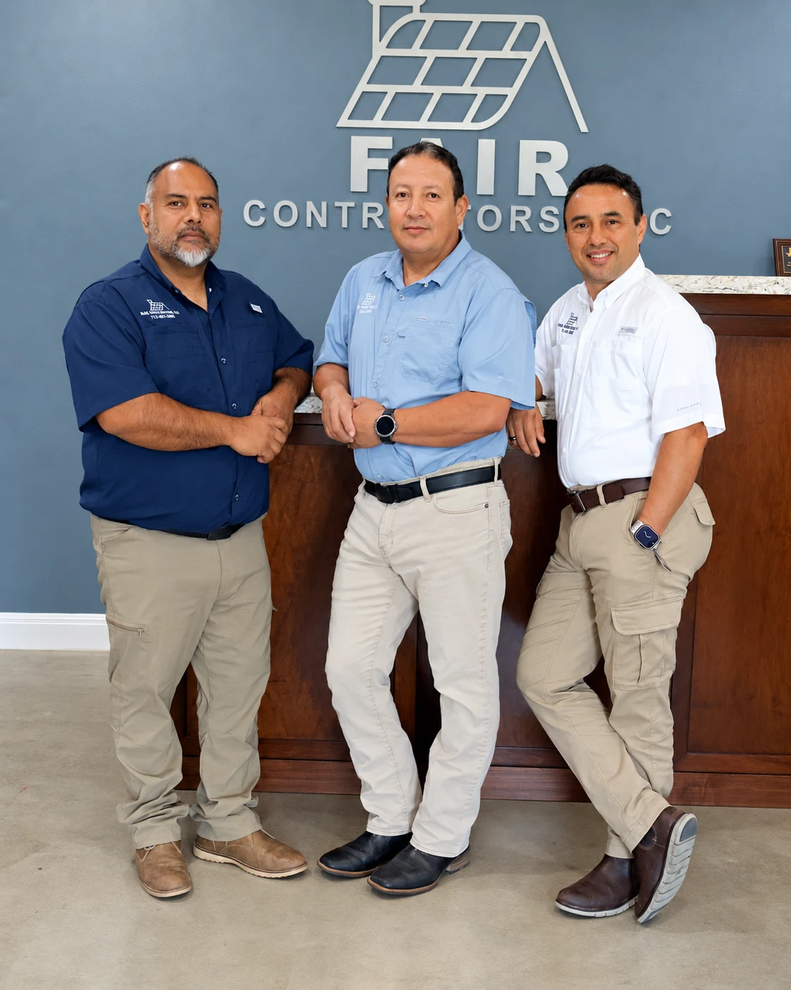 Three Fair Contractors team members at the company office